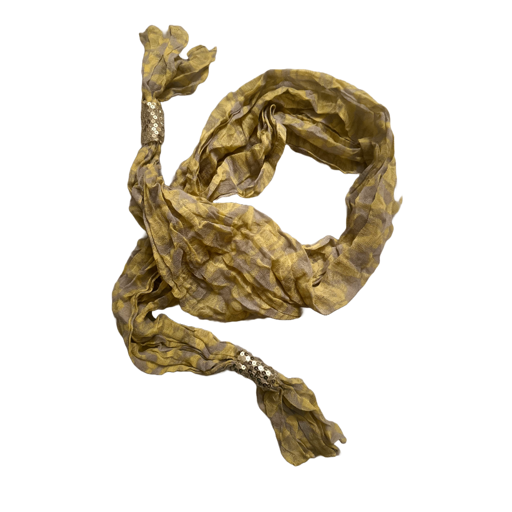 Yellow and Gray Crinkled Scarf with Sequin Embellishment for Women - Lightweight Fashion Accessory - Swaggy Steals