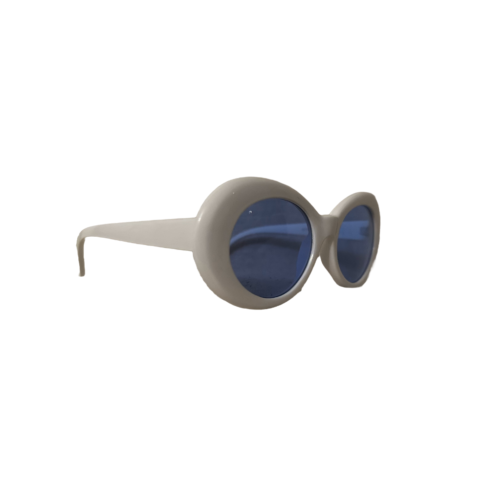 Vintage White Oval Sunglasses with Blue Lenses | Swaggy Steals - Unique and Trendy Fashion Accessories - Swaggy Steals