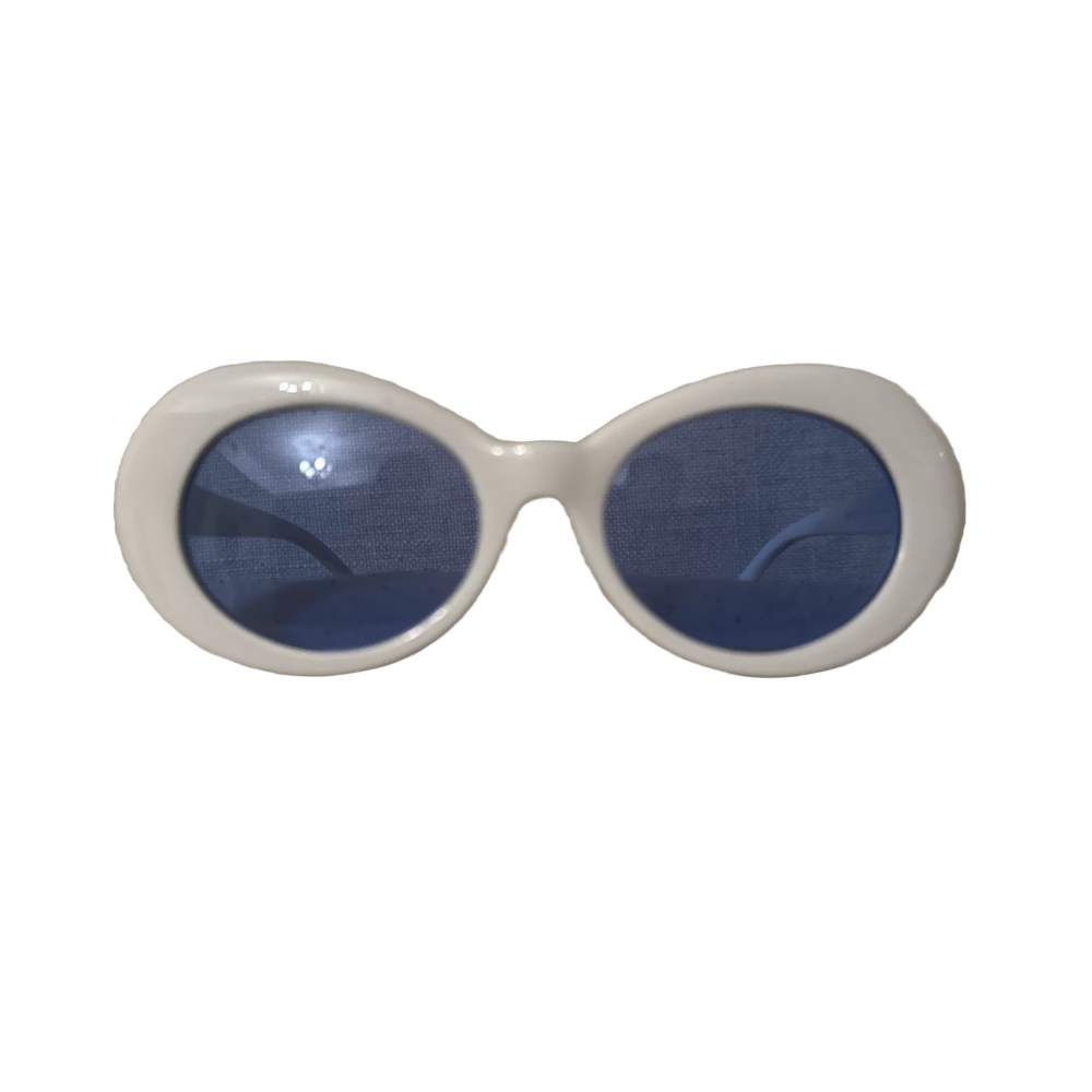 Vintage White Oval Sunglasses with Blue Lenses | Swaggy Steals - Unique and Trendy Fashion Accessories - Swaggy Steals