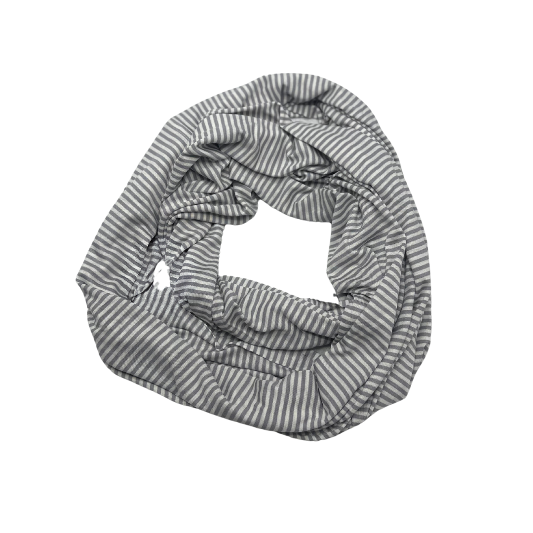 Classic Striped Infinity Scarf in Grey and White – Lightweight & Versatile