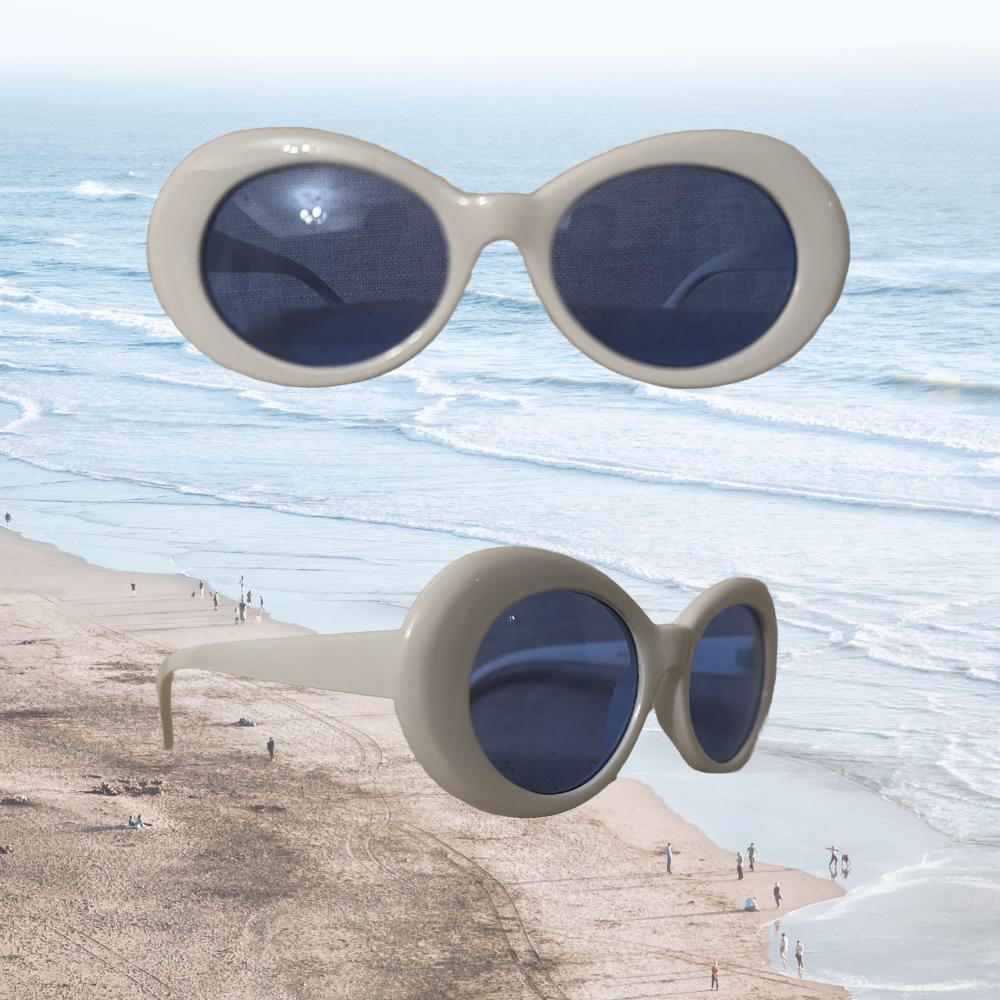 Vintage White Oval Sunglasses with Blue Lenses | Swaggy Steals - Unique and Trendy Fashion Accessories - Swaggy Steals