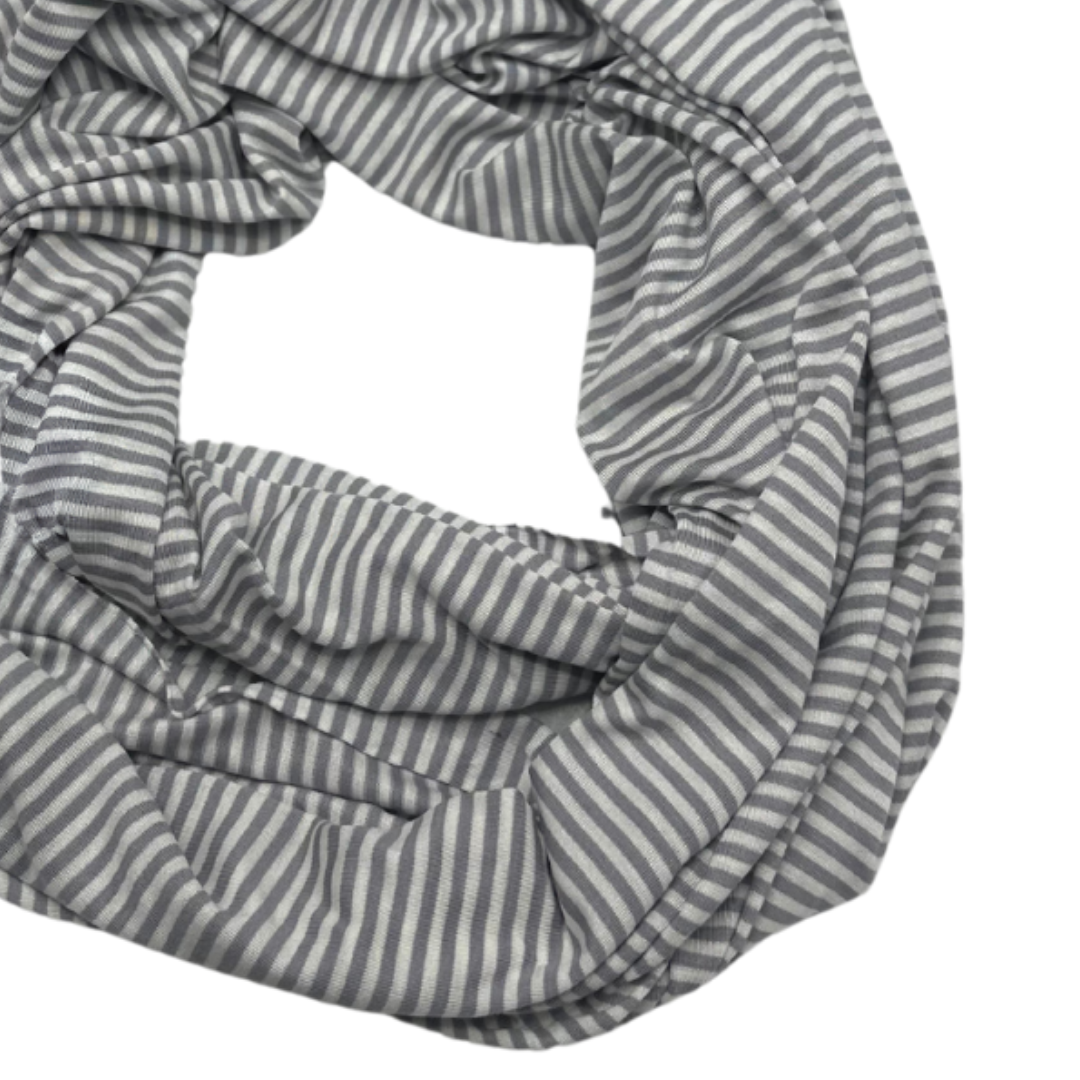 Classic Striped Infinity Scarf in Grey and White – Lightweight & Versatile