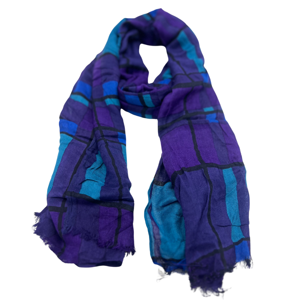 Elegant Blue and Purple Checkered Scarf - Perfect for All Seasons - Swaggy Steals