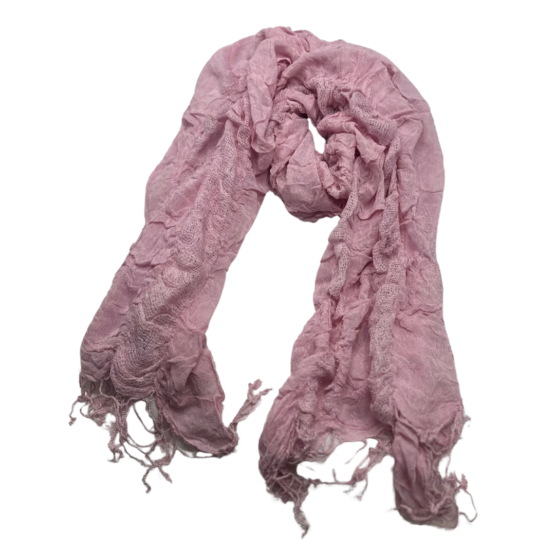 Soft Pink Crinkle Scarf with Shimmer and Frayed Edges - Bohemian Chic