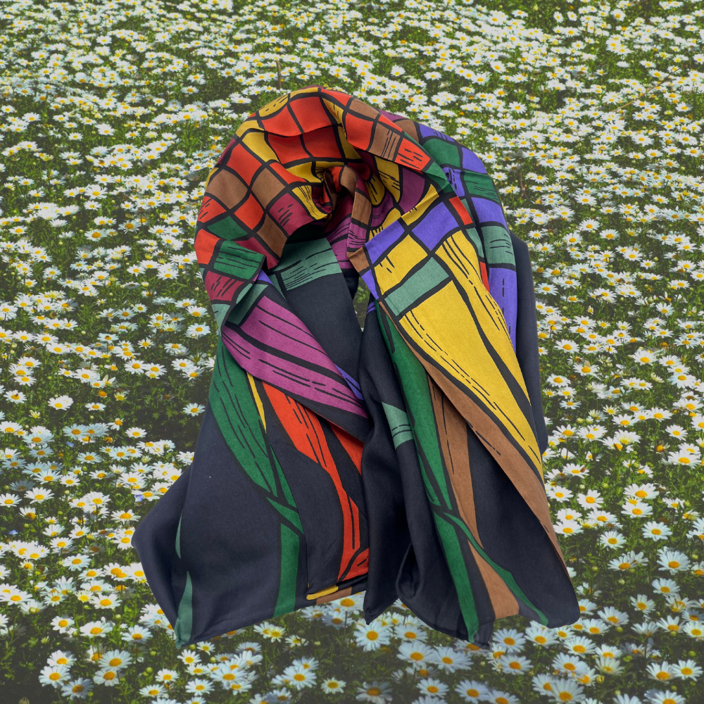 Colorful Abstract Pattern Silk Scarf | Swaggy Steals - Vibrant and Unique Finds - Swaggy Steals