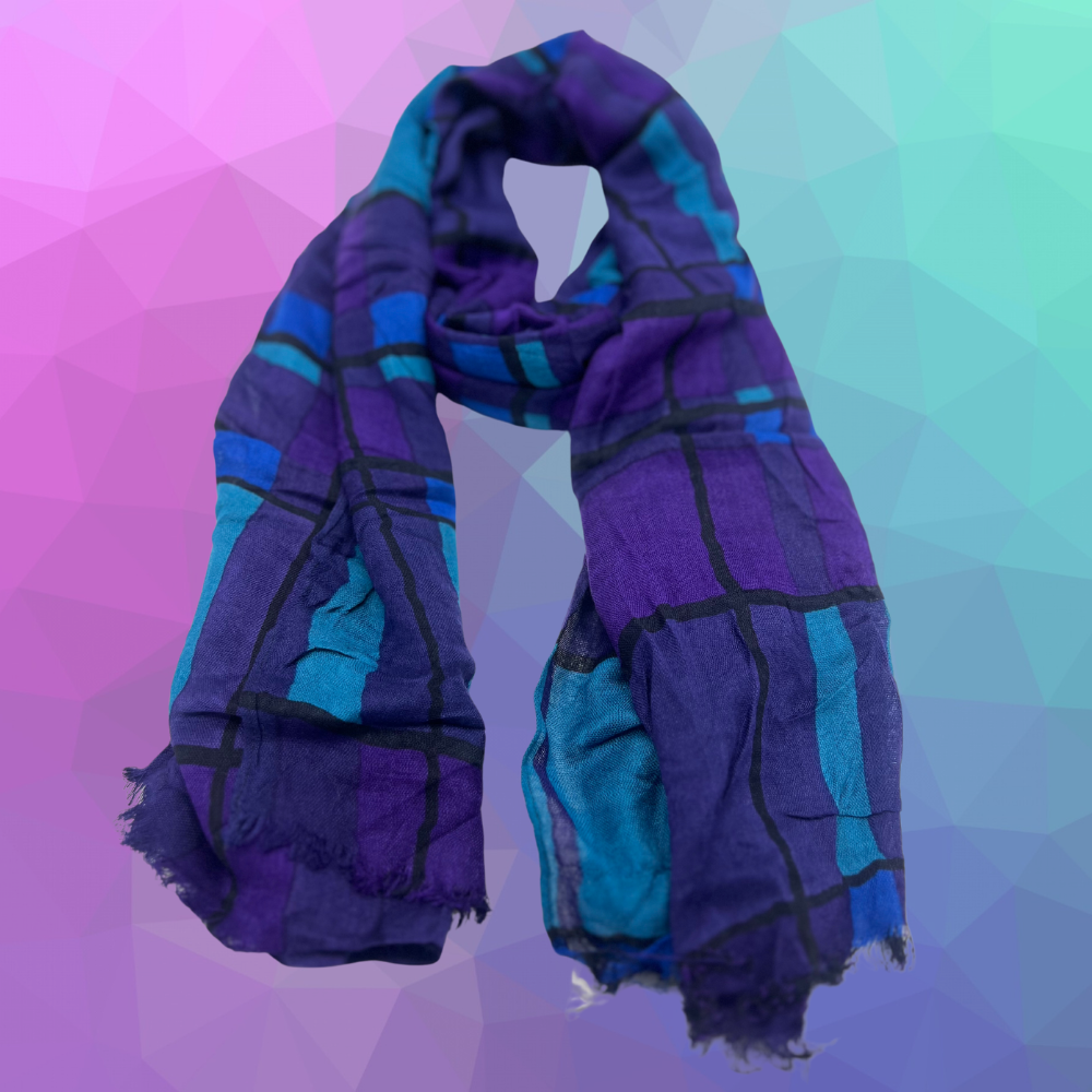 Elegant Blue and Purple Checkered Scarf - Perfect for All Seasons - Swaggy Steals