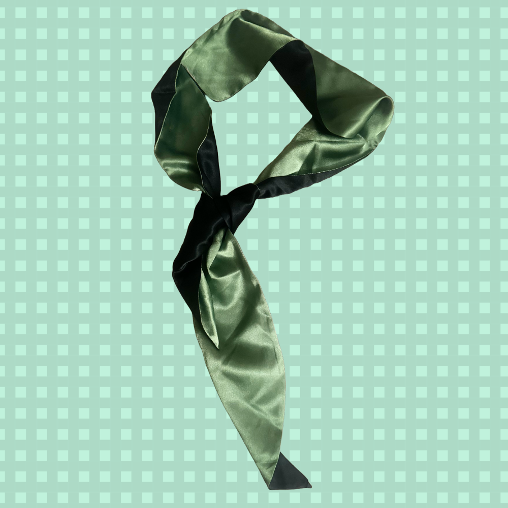 Green and Dark Green Two-Tone Satin Scarf for Women - Elegant Fashion Accessory - Swaggy Steals