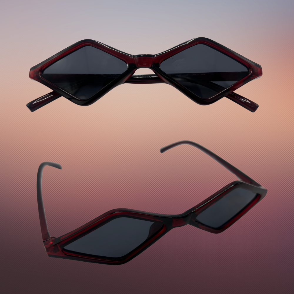 Vintage Dark Red Diamond-Shaped Sunglasses with Black Lenses | Swaggy Steals - Unique and Trendy Fashion Accessories - Swaggy Steals