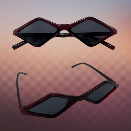 Vintage Dark Red Diamond-Shaped Sunglasses with Black Lenses | Swaggy Steals - Unique and Trendy Fashion Accessories - Swaggy Steals