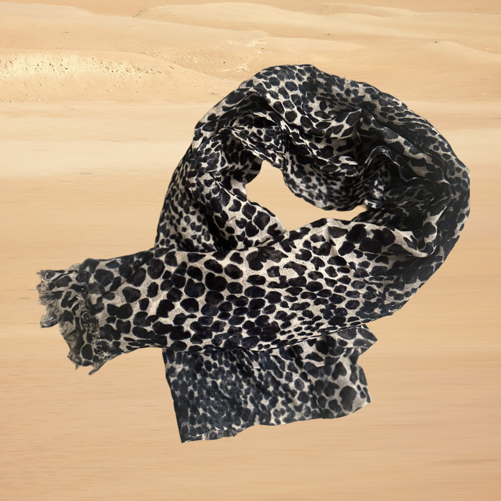 Blue and Khaki Leopard Print Scarf for Women - Lightweight Fashion Accessory - Swaggy Steals