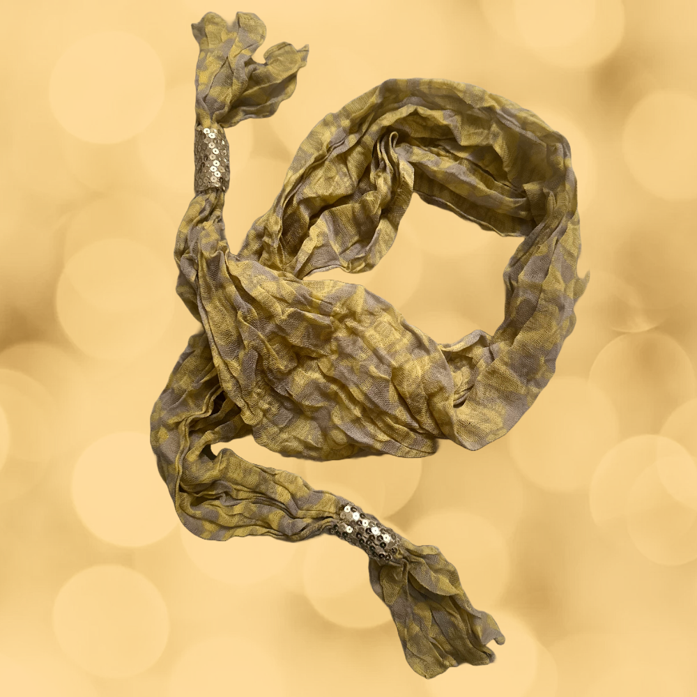 Yellow and Gray Crinkled Scarf with Sequin Embellishment for Women - Lightweight Fashion Accessory - Swaggy Steals