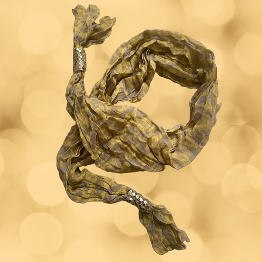 Yellow and Gray Crinkled Scarf with Sequin Embellishment for Women - Lightweight Fashion Accessory - Swaggy Steals