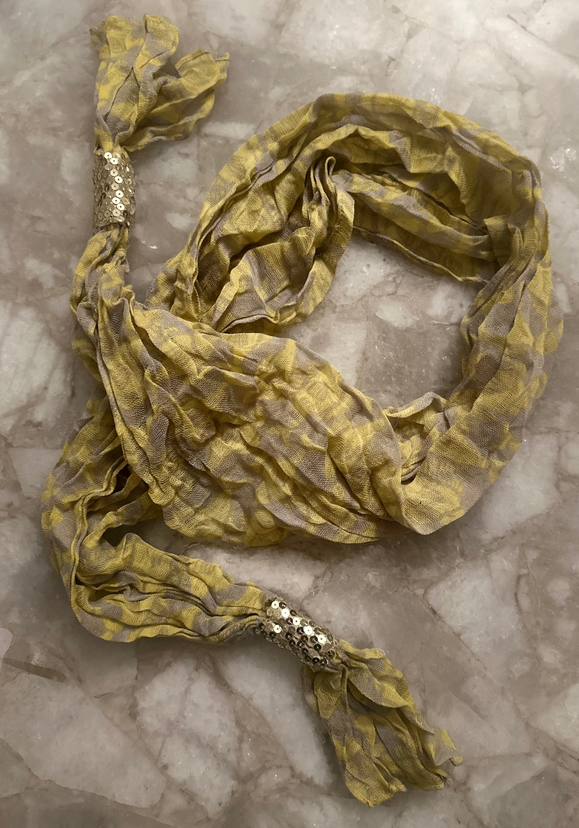 Yellow and Gray Crinkled Scarf with Sequin Embellishment for Women - Lightweight Fashion Accessory - Swaggy Steals