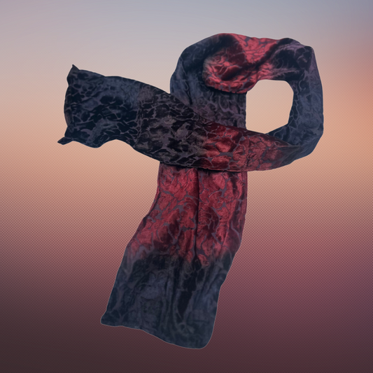 Elegant Red and Black Velvet Burnout Scarf - Floral Pattern