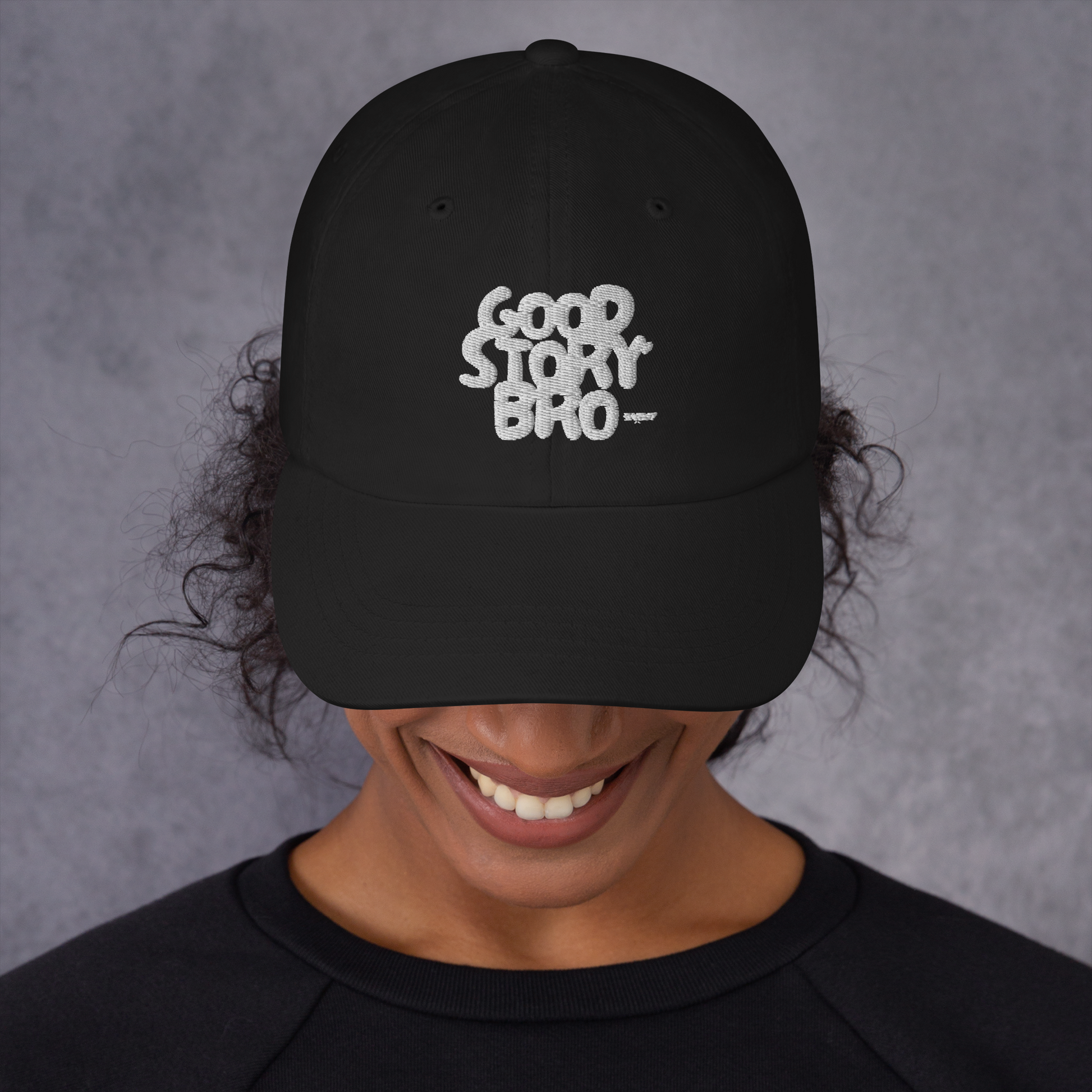 Good Story Bro Dad Hat Black and White by Swaggy Collective - Swaggy Steals