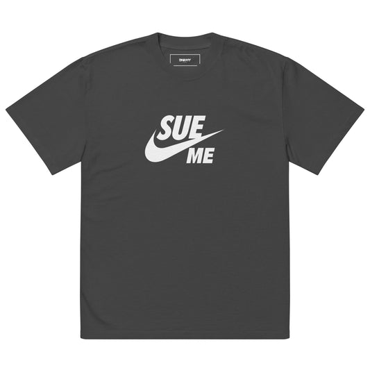 Oversized Black Faded 'SUE ME' T-Shirt | Swaggy Merch - Swaggy Steals