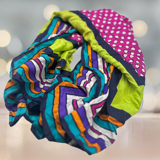 Vibrant Multicolor Silk Scarf - Bold and Playful Geometric Design